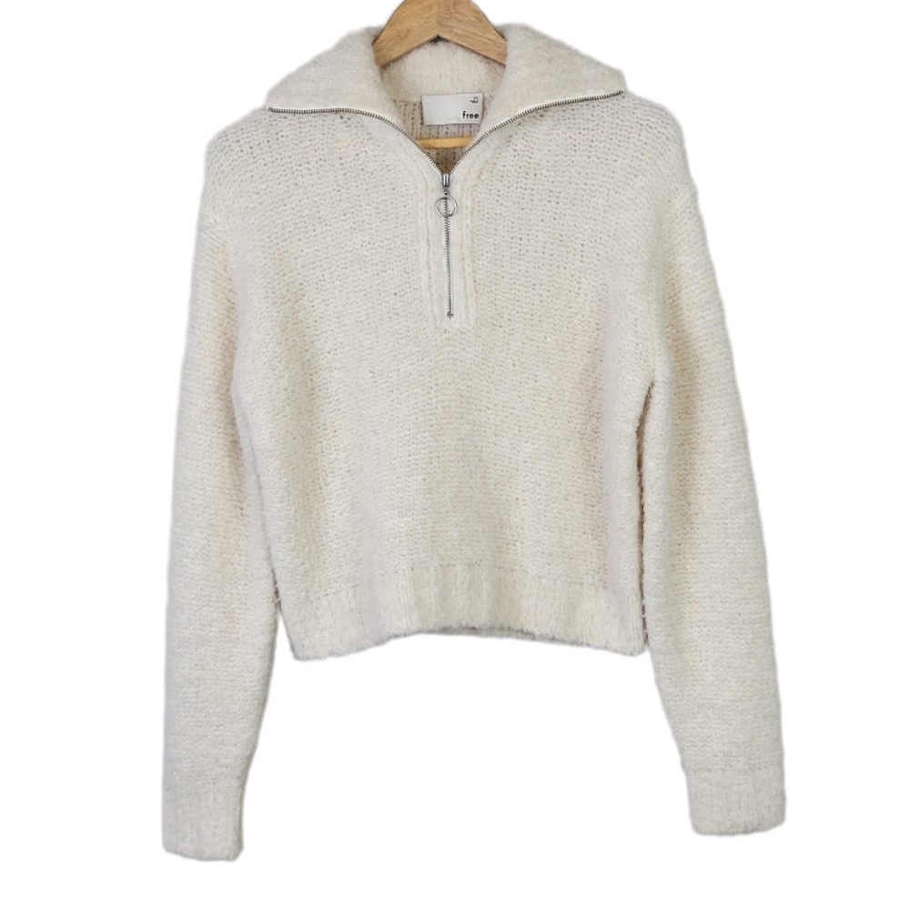 Aritzia Cream Half-Zip Textured Sweater - Picture 2 of 12